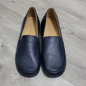 Hotter Retro Navy blue leather loafers Size 10 Women's Flats New
